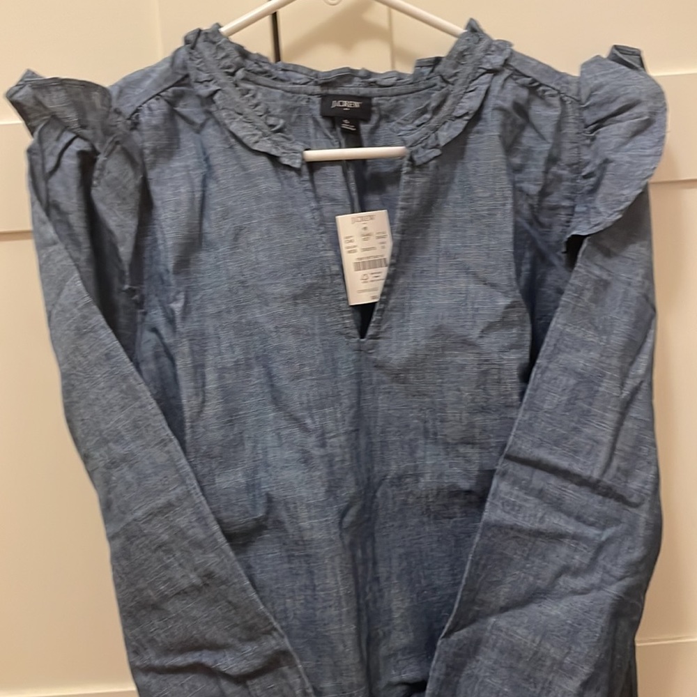 JCrew Chambray Ruffle Top - Picture 4 of 9